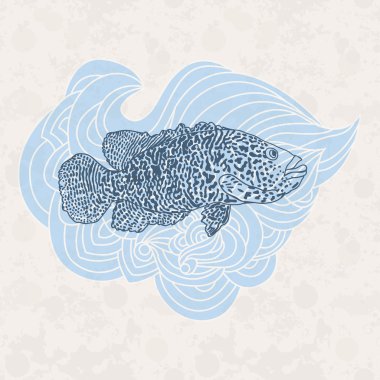 Design with a waves and fish. clipart