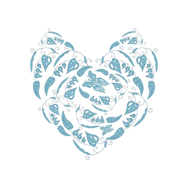 Corazón azul con mariposa — Vector de stock