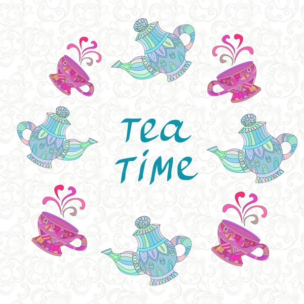 Tasses et thé sur blanc — Image vectorielle