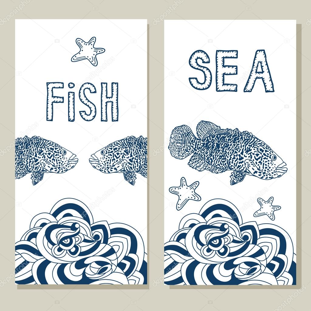 Design with a waves and fishes