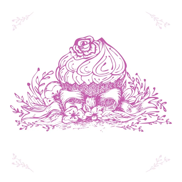 Mão desenhado doodle muffin em floral — Vetor de Stock
