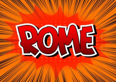 Roma - çizgi roman arka plan üzerinde çizgi roman tarzı kelime.