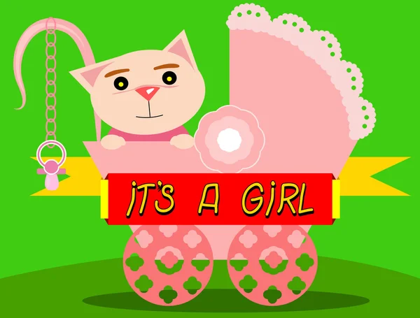 Baby Shower - gatto in un passeggino — Vettoriale Stock