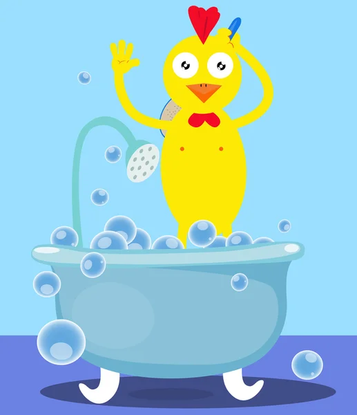 Poulet prenant une douche — Image vectorielle