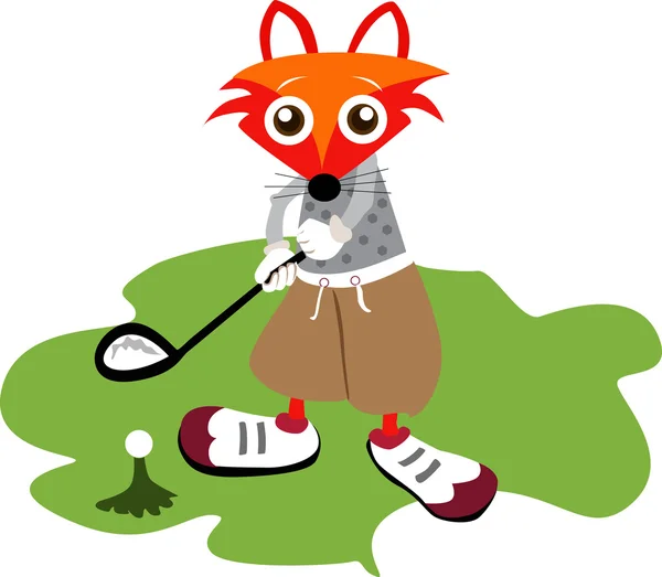 Ilustração de jovem jogador de golfe fox —  Vetores de Stock