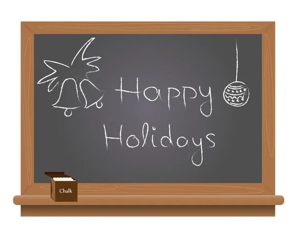 Felices fiestas texto en una pizarra escolar escrito con tiza . — Vector de stock