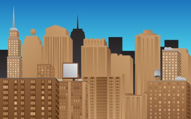Vektör karikatür cityscape yüksek binalar ile resimli.