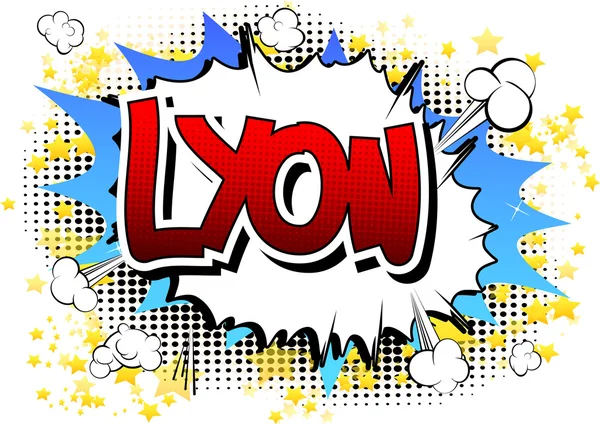 Lyon - serietidning stil word på serietidning abstrakt bakgrund. — Stock vektor