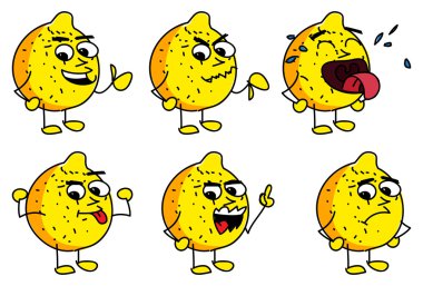 Doodle limon karikatür karakter kümesi.