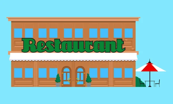 Restaurant Front People Town Colorful Graphic Vector Illustration Flat Style — Stock Vector