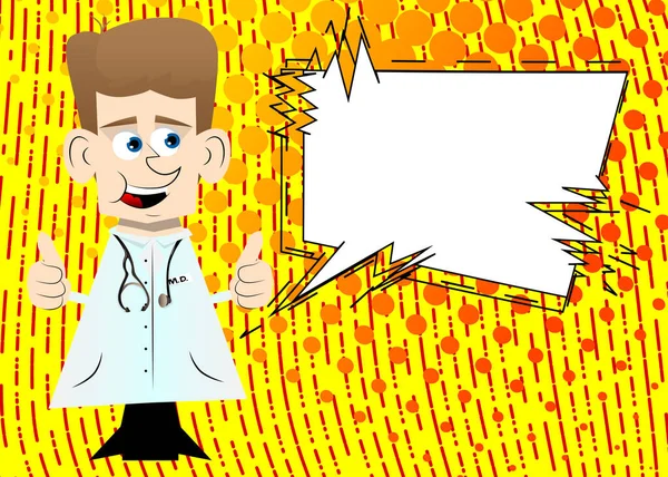 Divertido Médico Dibujos Animados Haciendo Pulgares Hacia Arriba Signo Con — Vector de stock