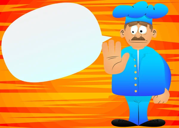 Fat Chef Cartoon Masculino Uniforme Mostrando Negar Recusar Gesto Mão — Vetor de Stock