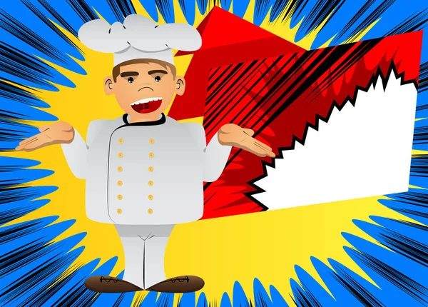 Dikke Mannelijke Cartoon Chef Kok Uniform Schouders Uiten Geen Gebaar — Stockvector