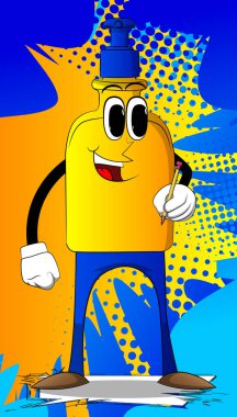 Hijyen için bir şişe el dezenfektanı ve elinde kalem tutan bir yüz..