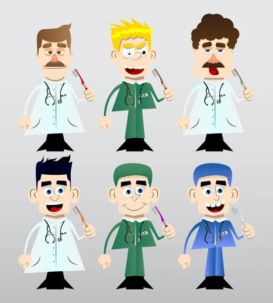 Funny Cartoon Doctor Holding Toothbrush Vector Illustration —  Vetores de Stock