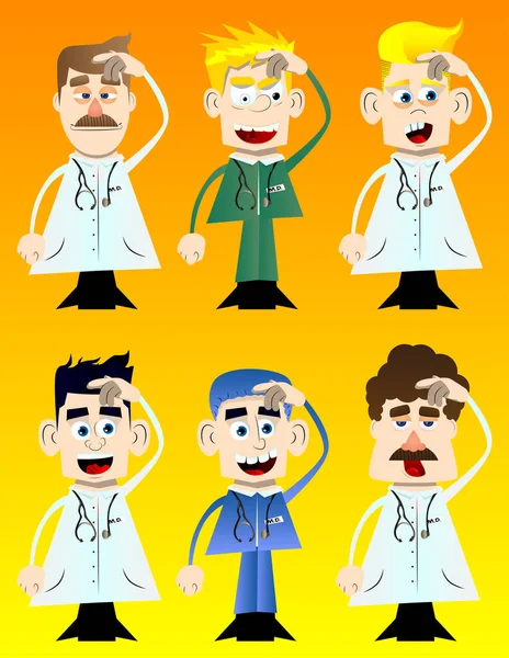 Divertido Médico Dibujos Animados Confundido Ilustración Vectorial Trabajador Salud Rascándose — Archivo Imágenes Vectoriales