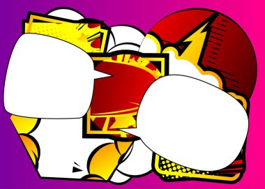 Boş konuşma baloncukları. Çizgi film tasarımı renkli arka plan. Çizgi roman illüstrasyonu. Poster için vektör çizgi romanı. Sosyal medya dizayn şablonu.