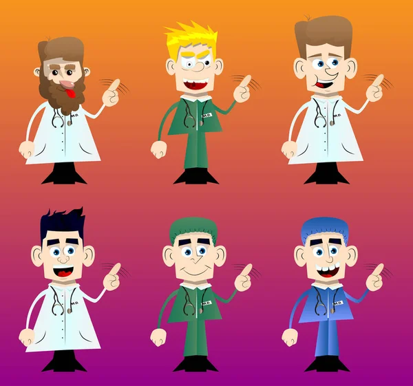 Engraçado Médico Dos Desenhos Animados Dizer Que Não Com Dedo — Vetor de Stock