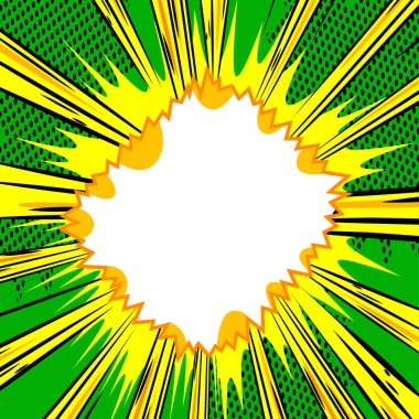 Renkli patlama efektiyle çizgi roman arkaplanı ve metin için boşluk. Vektör illüstrasyonu.