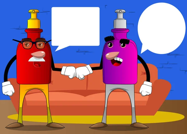 Par Botella Dibujos Animados Gel Desinfectante Para Higiene Mano Con — Vector de stock