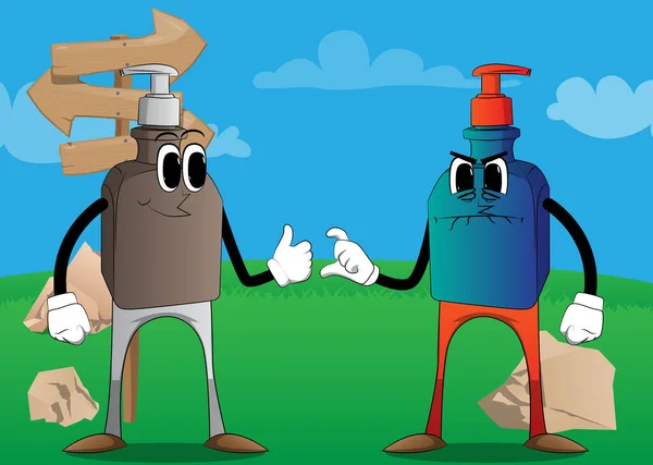 Botella Dibujos Animados Gel Desinfectante Para Higiene Con Cara Haciendo — Vector de stock