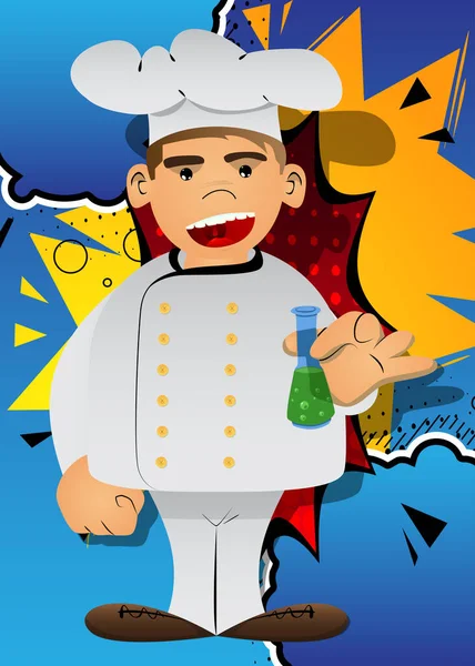Gros Chef Bande Dessinée Masculin Uniforme Tenant Tube Essai Illustration — Image vectorielle