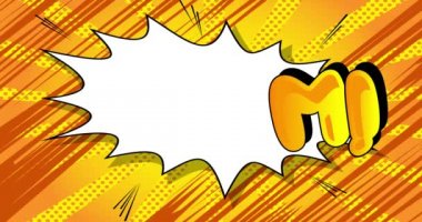 Boom çizgi roman kelimesi, patlama kelimesi animasyonu. Retro Çizgi Film Açılış Tarzı İfadeleri. Renkli Comic Bubbles ve Speed Radial hattı. Karalama arkaplanındaki canlandırma.