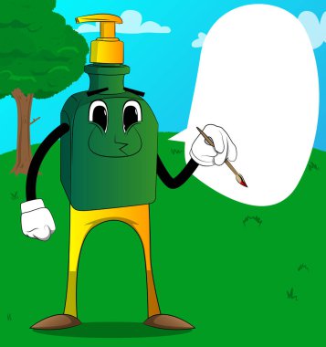 Çizgi film sanatçısı el dezenfektanı jeli ve yüz boyası..