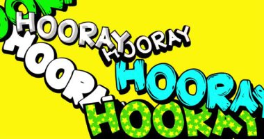 Yaşasın çizgi roman kelimesi, patlayan kelimeler görüntüsü. Retro Çizgi Film Açılış Tarzı İfadeleri. Renkli çizgi roman mektupları. Sarı arkaplanda 4k Doodle Canlandırması.