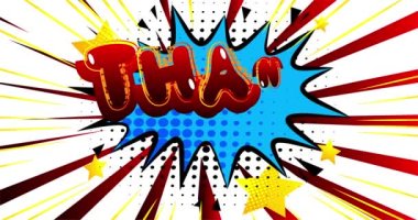 Çizgi roman tarzı metni olan 4k animasyon çizgi film. Minnettarlıkla ilgili görüntüler. Tebrik kartı, sosyal medya paylaşımı ve hareket afişi..