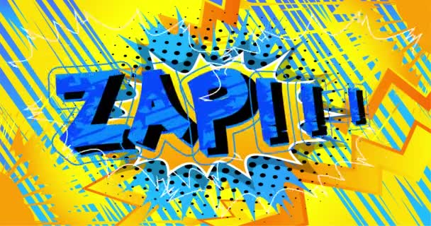Zap漫画书词复古卡通弹出风格表达 彩色漫画泡泡和速度径向线 涂鸦背景下的动画 — 图库视频影像