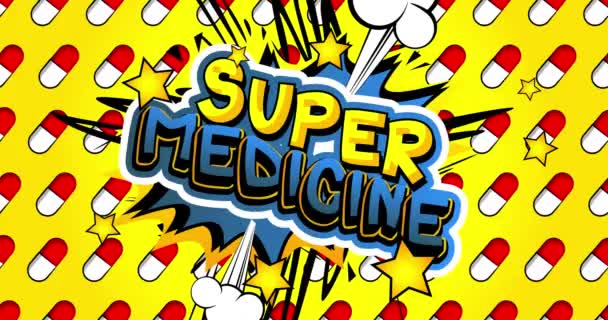 Super Medicine Комікс Retro Cartoon Popup Style Expressions Кольорові Комічні — стокове відео