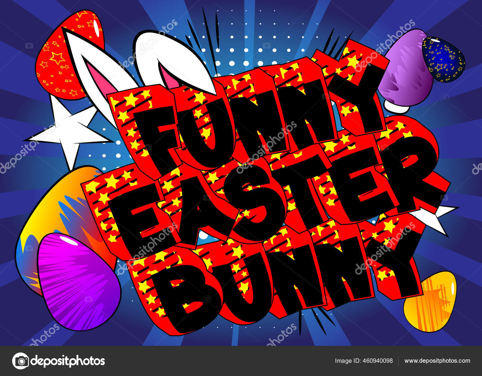 Funny Easter Bunny Comic Book Style Holiday Related Text Greeting Stock