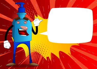 Çizgi film el dezenfektanı jeli. Temizlik için. Yüzü de arkası dönük..