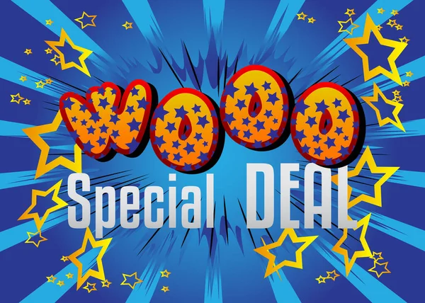 Wooo Special Deal Werbetext Comic Stil Wörter Wirken Auf Hellem — Stockvektor