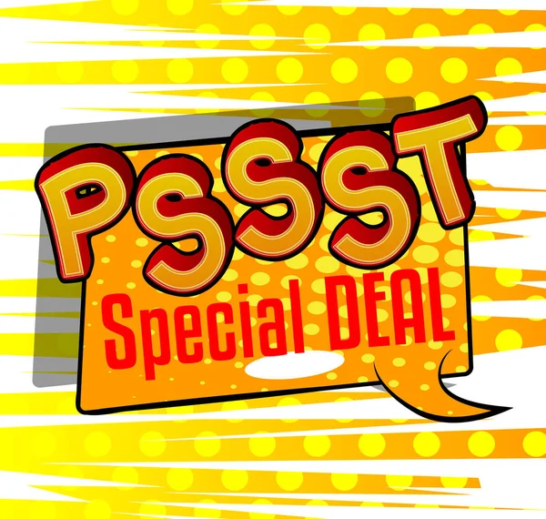 Pssst Special Deal Comic Book 스타일의 텍스트 단어들은 추상적 배경에 — 스톡 벡터