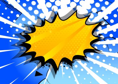 Poster, kart, satış afişi için Çizgi film Vektör İllüstrasyon şablonu tasarımı. Pop Art yaratıcı konsept çizgi roman arkaplan patlama yarım ton noktalar. Çizgi film retro modeli. Soyut 90 'lar tarzı dergi kapağı.