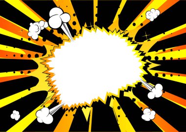 Poster, kart, satış afişi için Çizgi film Vektör İllüstrasyon şablonu tasarımı. Pop Art yaratıcı konsept çizgi roman arkaplan patlama yarım ton noktalar. Çizgi film retro modeli. Soyut 90 'lar tarzı dergi kapağı.