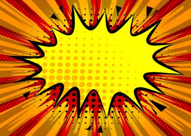 Poster, kart, satış afişi için Çizgi film Vektör İllüstrasyon şablonu tasarımı. Pop Art yaratıcı konsept çizgi roman arkaplan patlama yarım ton noktalar. Çizgi film retro modeli. Soyut 90 'lar tarzı dergi kapağı.