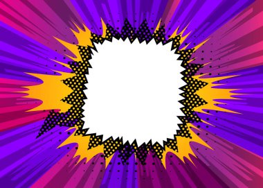 Poster, kart, satış afişi için Çizgi film Vektör İllüstrasyon şablonu tasarımı. Pop Art yaratıcı konsept çizgi roman arkaplan patlama yarım ton noktalar. Çizgi film retro modeli. Soyut 90 'lar tarzı dergi kapağı.