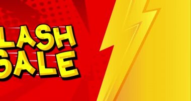 4k animasyon Flash Satış Çizgi Roman tarzı reklam metni. Sözcükler parlak çizgi romanların soyut arka planına etki eder. Renkli afişlerde satıştan alıntılar, şablon. Çizgi film hareketi grafiği.