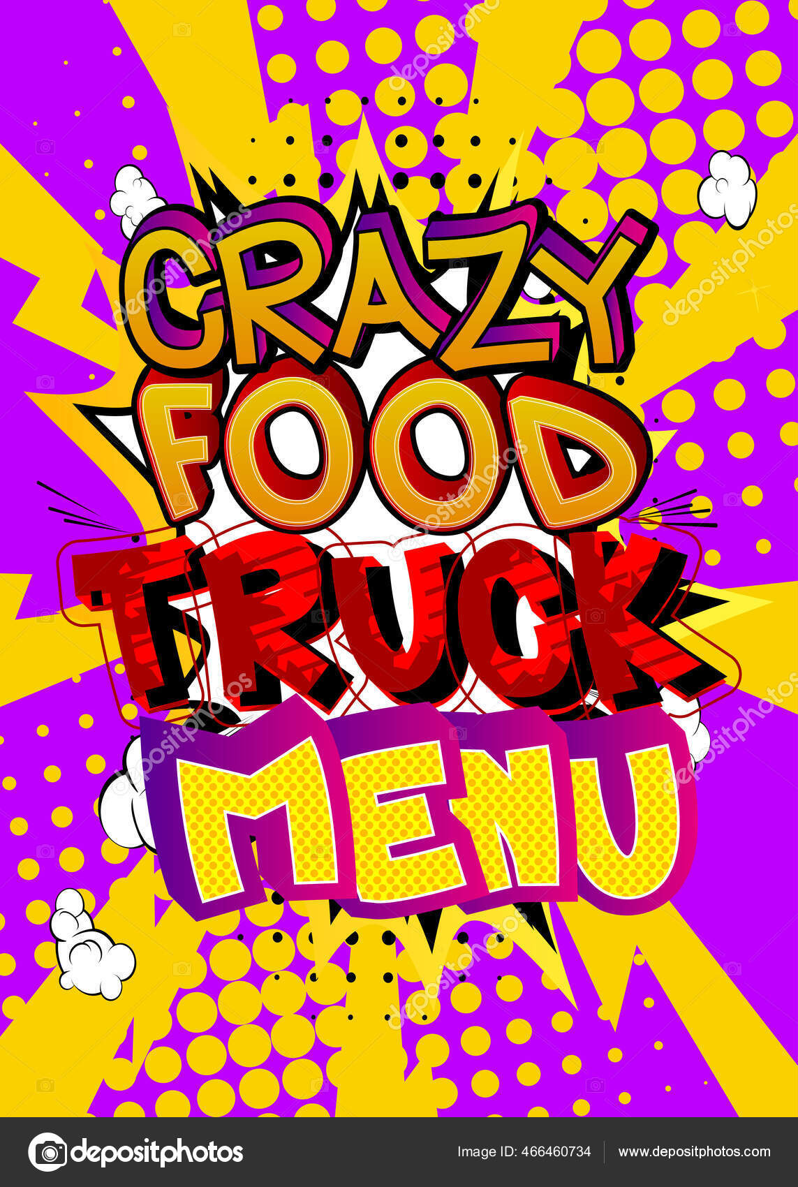 Crazy Food Truck Menu Comic Book Style Text Street Food Stock
