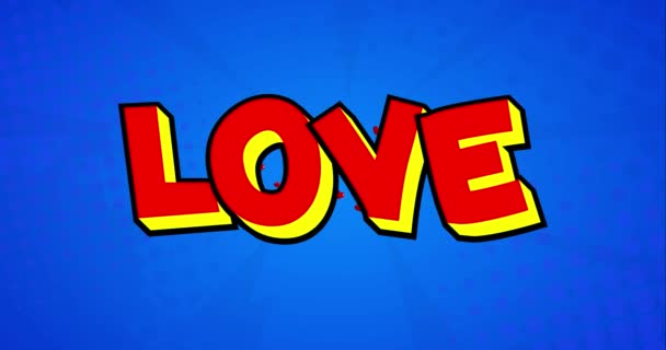 Animated Love Text Comic Book Background Англійською Комедійне Аніме Мистецтво — стокове відео