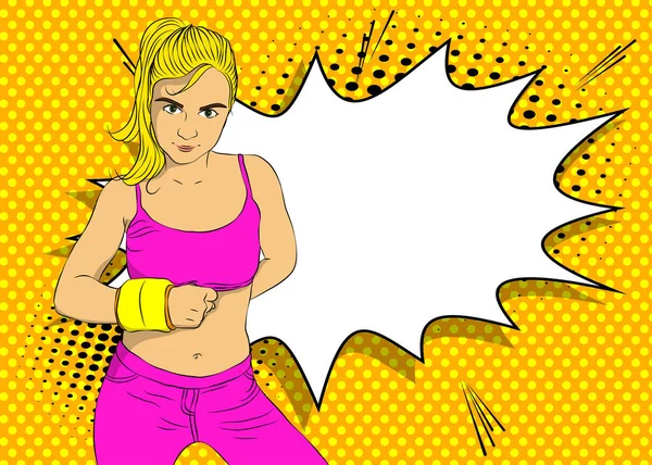 Exercício Feminino Com Pesos Pulso Vector Quadrinhos Ilustração Uma Menina — Vetor de Stock