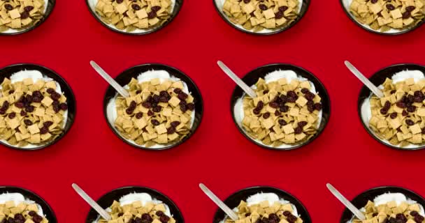 Gezond Ontbijt Yoghurt Met Granola Bessen Een Kom Muesli Met — Stockvideo