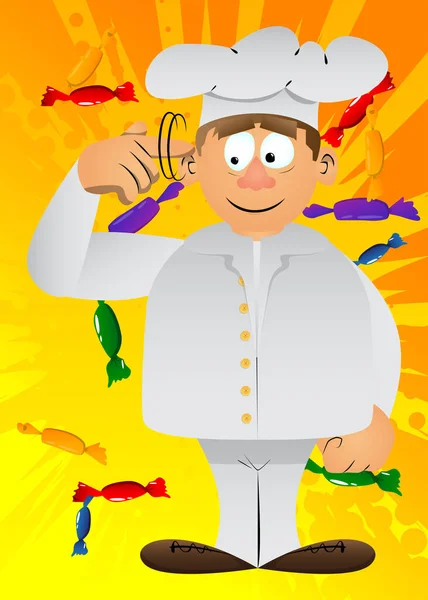 Chef Gordo Desenhos Animados Masculino Uniforme Mostra Gesto Que Você —  Vetores de Stock
