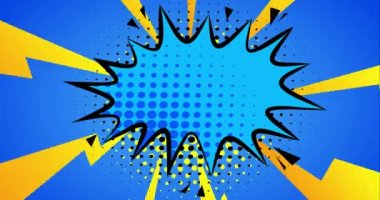 Çizgi roman süper kahraman metin arkaplan rotasyonu. Konuşma balonu için klasik fon. Çizgi film animasyonu. Sarı ve mavi çizgiler dönen hareket.