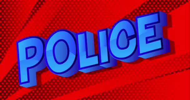 Police Flashing Comic Book Word Changing Red Blue Pop Art — Stock Video