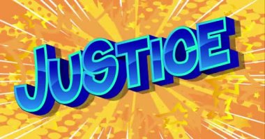Adalet, renkli pop sanatının geçmişi hakkında çizgi roman sözü. Retro tarzı çizgi film animasyonu. 4k video.