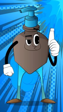 Hijyen için bir şişe el dezenfektanı. Yüzünde boş tutkal tüpü var..